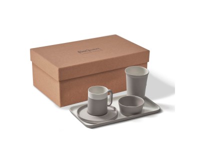 Capsule Rectangular Coffee Cup Set with Saucer Stone & Ivory