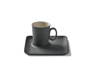 Figurine Coffee Cup with Saucer Black & Ivory