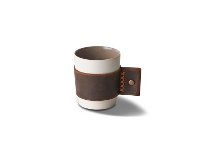 Touch Of Leather Leather Coffee Cup Ivory & Stone